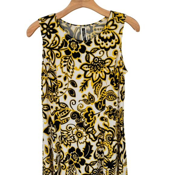 Julian Taylor Floral Sleeveless pattern Dress Yellow Black Womens Size 10  knit - Picture 8 of 12